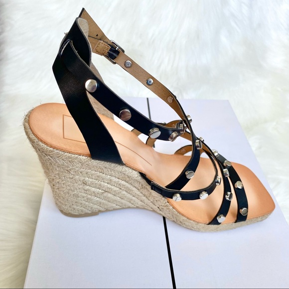 NIB DOLCE VITA Size 8 Studded Black Strappy Espadrille Wedges - Picture 4 of 9